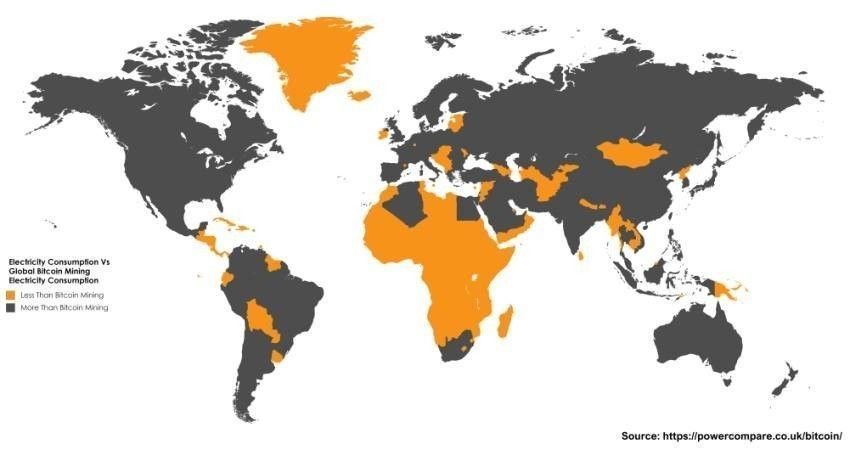 El minado de Bitcoin consume más energía que 159 países